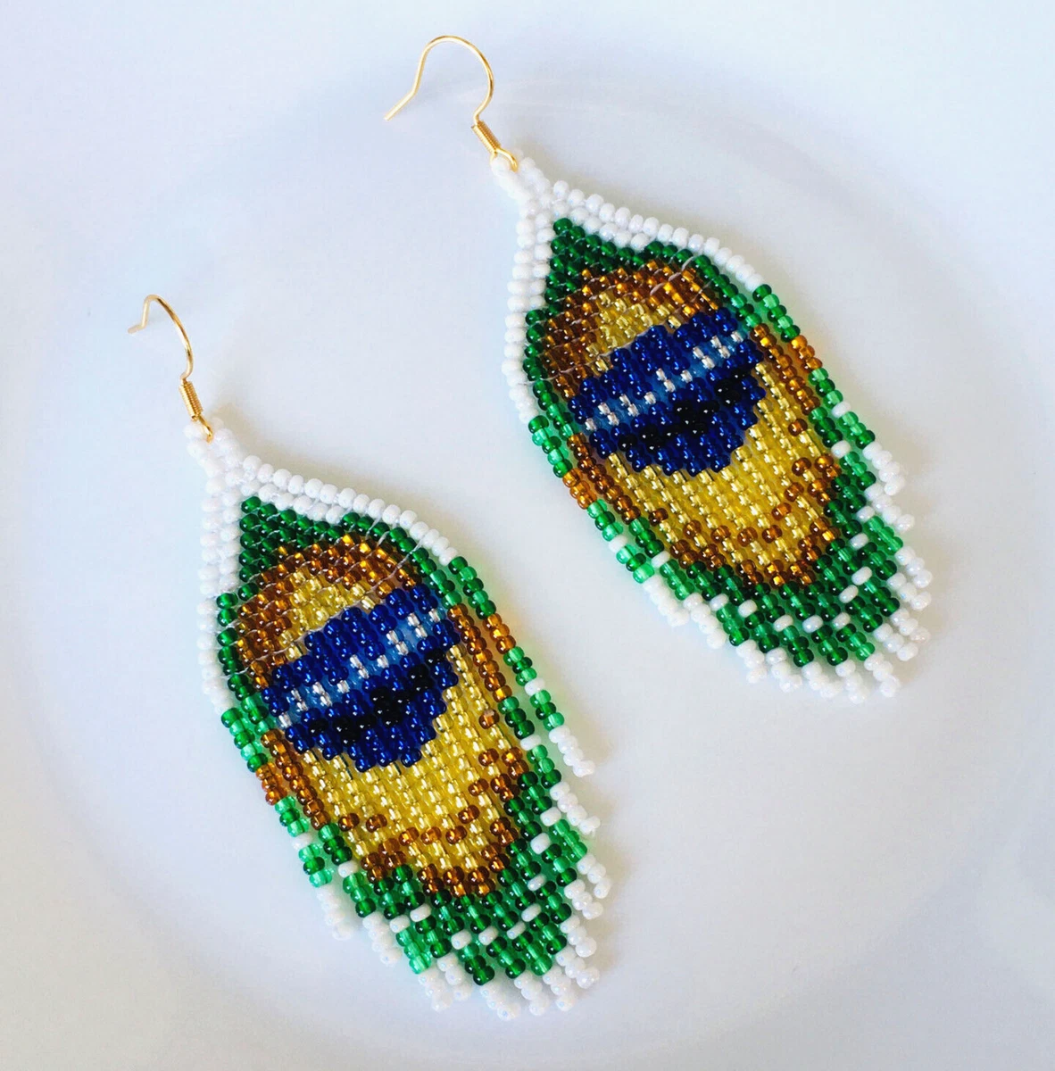 Beaded peacock shop earrings