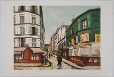Maurice UTRILLO : Rue Seveste à Montmartre, Lithographie signée
