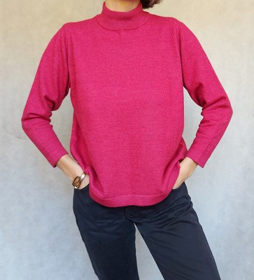 Bordeaux red wool blend mock neck sweater womens, medium, winter jumper