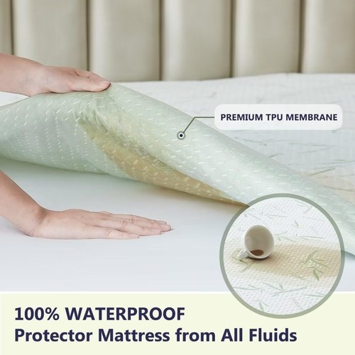 BAMBOO 100% WATERPROOF MATRESS MATTRESS PROTECTOR SOFT FITTED BED COVER COOLING - Picture 6 of 19