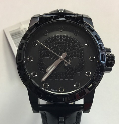 BULOVA Women's Harley-Davidson Black Skull Design Swarovski Crystal WATCH 78L126 - Picture 4 of 5