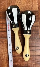 Mini 6” Rawhide Maracas, 5d2. With Puerto Rico Black Flag Design.