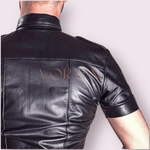 Gay Men's Black Classic Shirt Genuine Lambskin Leather Shirt Real Leather Shirt - Picture 3 of 5