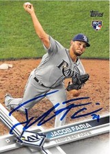 Jacob Faria autographed Baseball Card (Rays) 2017 Topps Rookie #US240 pitching