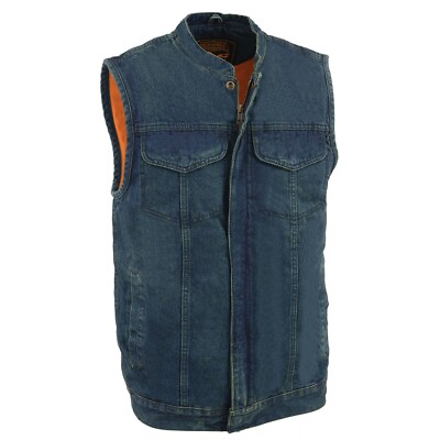 Milwaukee Leather MDM3000 Men's Blue Denim Dual Closure Club Style Biker Vest