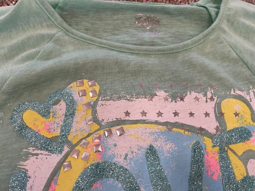 Justice Girls Glitter Love Thin Knit Green Top Size 12 - Picture 3 of 4