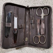 Vintage German Manicure Set 5-Piece Self Care Geometric Case Full Zip Scissors