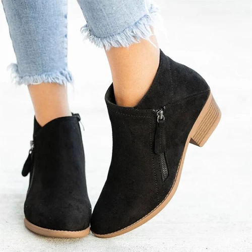 Damen Knöchel Stiefel Schuhe Damen Faux Wildleder Casual Zip Bequeme Schuhe DE - Bild 3 von 27