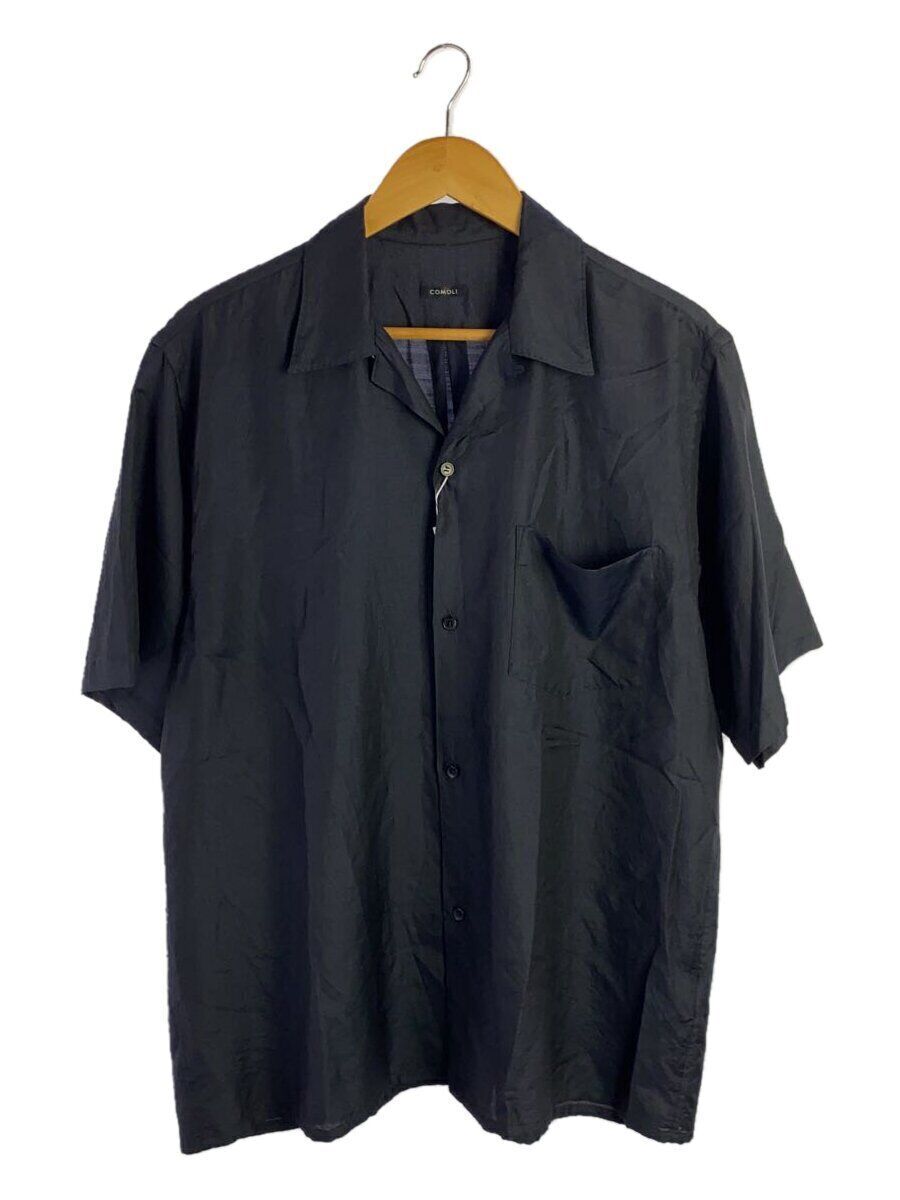 COMOLI Wool Silk/Short Sleeve Shirt/Size2/Wool/NVY/Z01-02010 COMOLI Wool Silk/Short Sleeve Shirt/Size2/Wool/NVY/Z01-02010