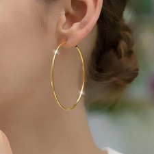 30-70 mm Thin Big Hoop Earrings for Women Polished Large Round Earrings Gold