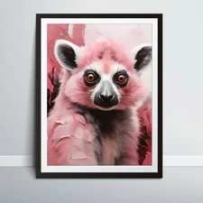 Lemur - Pink - Madagascar - Animal- Digital Wall Art Poster Decor