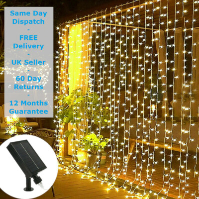 Weihnachten Garten LED Solar Power Lichterkette Vorhang Außen Warmweiß
