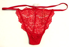 Victoria's Secret Dream Angels Red Lace V-String Thong Panty Size M Pom-Pom Back