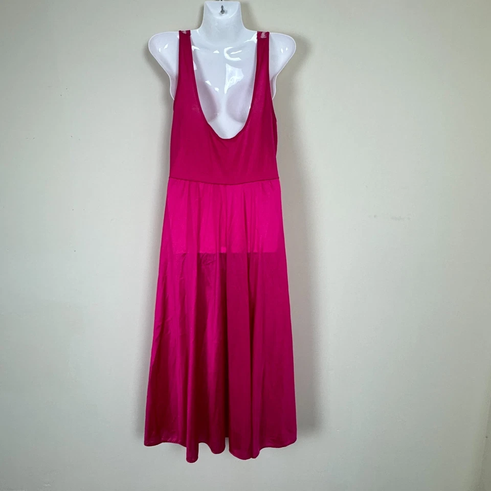 复古 Adonna 女式懒人迷笛连衣裙 L 码 V 领蕾丝粉色女性精致 — 第 3/4 张图片