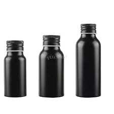 Empty 30ml 50ml 100ml Black Aluminum Bottles with Screw Cap Cosmetic Container