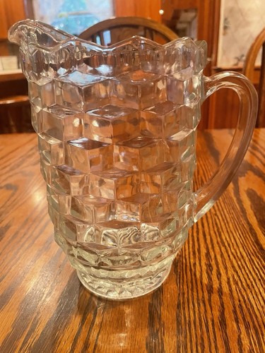 FOSTORIA Amerikanisch Klar Kubistisches Muster Wasser Tee Kanne Kanne mit Eislippe 8,25"