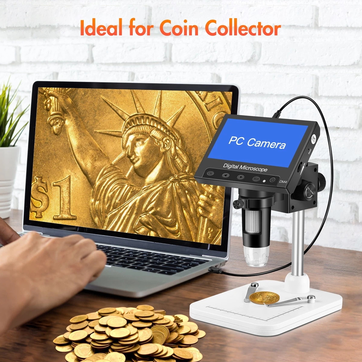 Microscopio Elikliv, Microscopio Digital para Monedas LCD 1000x, Lupa para Monedas con Luz