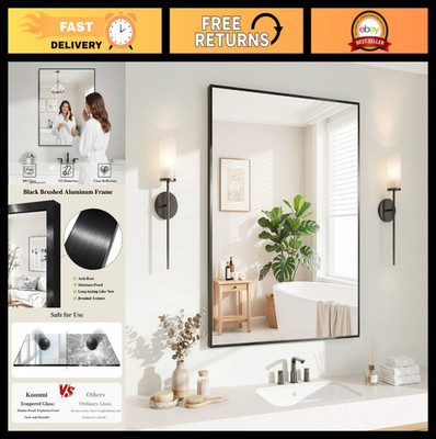 30x36 Inch Rectangular Black Wall Mirror - Versatile Bathroom & Living Room Deco
