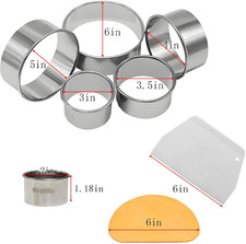 8 Piece round Cookie Cutter  Scraper Set - 6 Stainless Steel Biscuit Cutters...