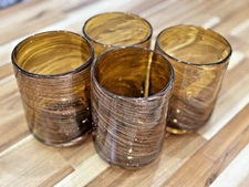 Artland Shimmer Double Old-Fashion Whiskey Glasses Gold Glitter Swirl Set Of 4