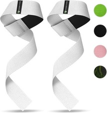 Weight Lifting Straps Heavy-Duty Polyester Cotton White Pair 20 Inch
