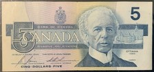 1986 CANADA PAPER MONEY - 5 DOLLARS BANKNOTE!