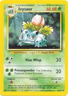 Pokémon TCG - Ivysaur - 30/102 - Uncommon Unlimited - Base Set [Heavily Played]