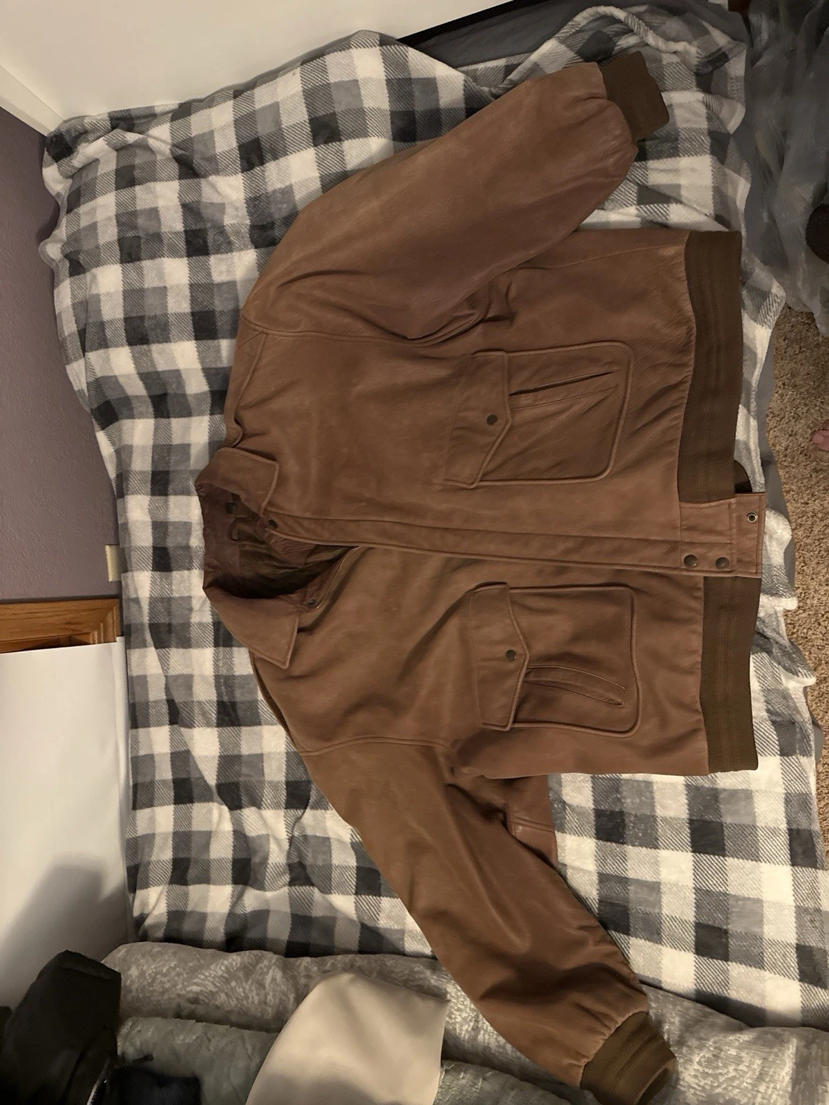 NEW Rountree & Yorke Mens 4XL Big & Tall Brown Leather Bomber Jacket NEVER WORN