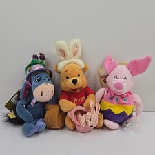 Set of 3 Disney Bean Bag Plush Easter Bunny Pooh Egg Piglet Basket Eeyore