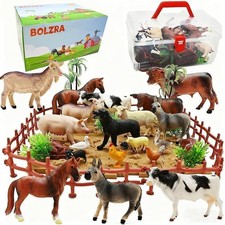 Farm Animal Figurines Playset with Fences, 53 PCS, Educational Kids Toy