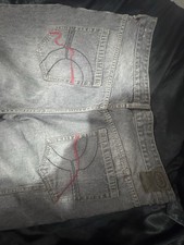 Vintage Y2K Ecko Unltd Denim Bicicleta Jean Baggy 36 Gray Embroidered Patches