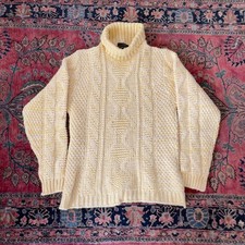 VTG 60s Puritan Yellow Cream Virgin Wool Cable Knit Turtleneck Sweater M USA