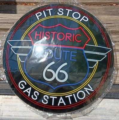 16 inch Historic Route 66 Pitstop Round Metal Dome Sign