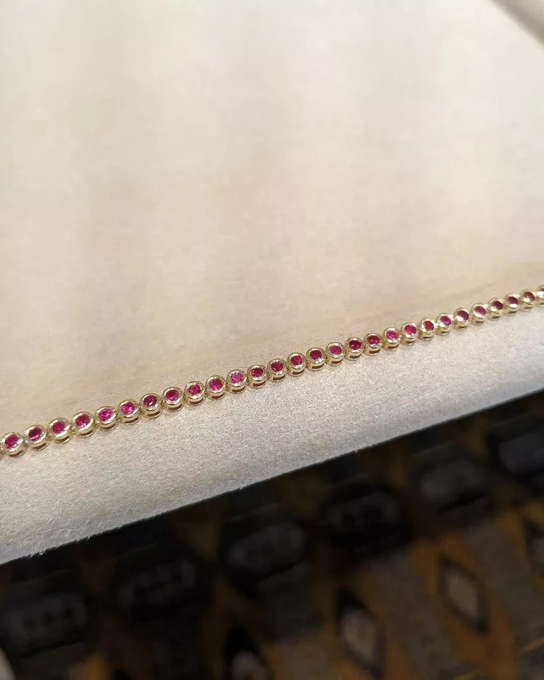 1.87 Ct Round Cut Natural Red Ruby Link Tennis Bracelet 14K Real Yellow Gold - Image 4 of 4