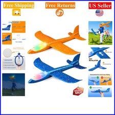 2 Pack LED Airplane Glider Toys for Kids, 17.5" Foam Flying Sport Toys