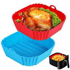 Boribim 2 PCS Silicone carré Air Liners de friteuses - 8 8 De pouce, 8 INCH rouge + bleu