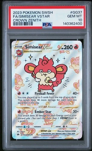 PSA 10 Simisear VSTAR Galarian Gallery CROWN ZENITH GG37/GG70 Pokemon Card