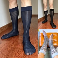 Men's Transparent Ultra Thin Dress Socks With Stripes For Formal-Events