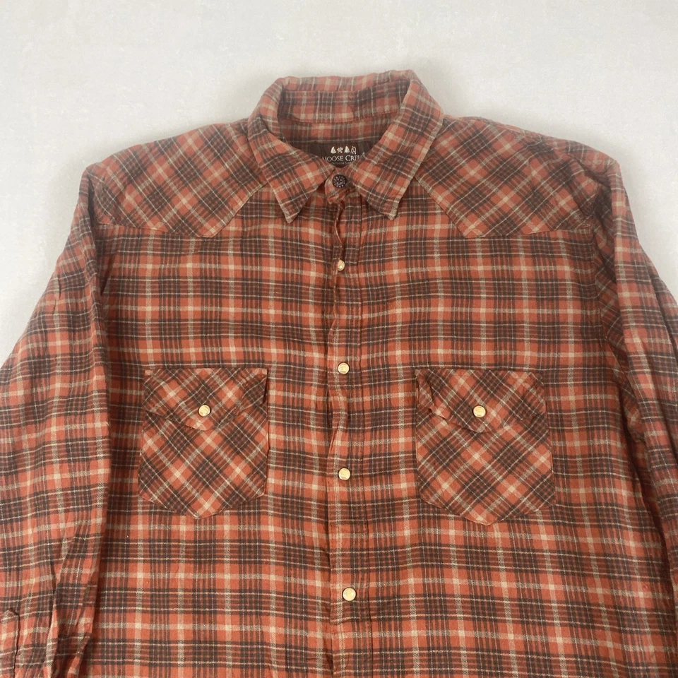Franela a Cuadros Occidental Y2K Moose Creek Algodón Naranja Quemado Perla Botón a Presión 2XL Foto 3 de 4