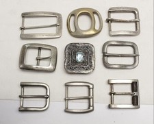 Lot of 9 Assorted Belt Buckles 1.5 Jewelled Silvertone Brass Chrome Crafter