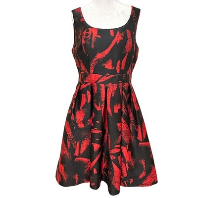 Karen Millen A Line Cocktail Dress Size L Black Red Jacquard Abstract Round  Neck | eBay