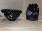 3 Piece Fenton Amethyst Glass Fairy Lamp Hand Painted Missing Insert Signed