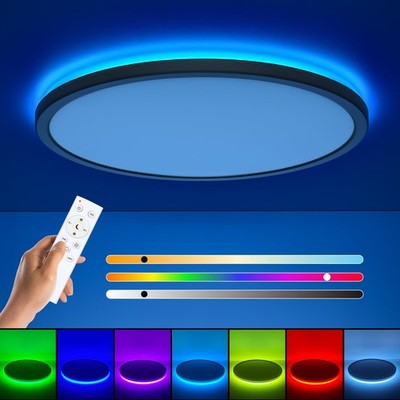 Annaror RGB LED Flush Mount Ceiling Light, 12 Inch with Remote, Dimmable