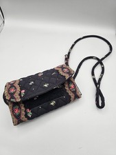 Vtg Vera Bradley Petite Point Crossbody Wallet Bag Folding Purse Black USA Made