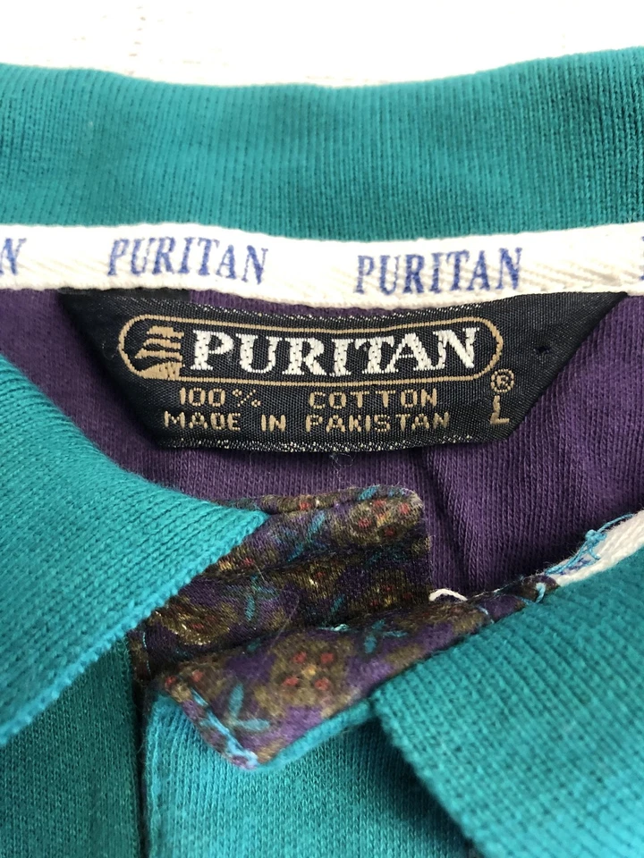 Puritan Polo Shirt Mens Large Green Long Sleeve Crest Embroidered 100% Cotton - Изображение 4 из 4