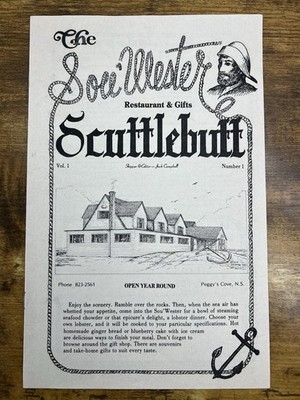 1982 The Sou'Wester Restaurant Menu Peggy's Cove Nova Scotia Canada Lighthouse