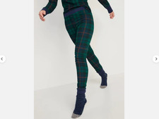 NWT Women Old Navy Green Blue PlaiD Thermal Waffle Knit Pajama Sleep Pants M