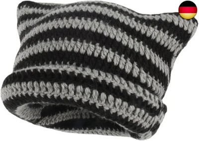 Fairy Grunge Beanie Y2K Cat in The Hat Striped Crochet Slouchy Hat Winter Warm