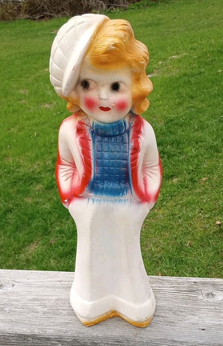 Vintage 1930s Chalkware Girl Carnival Prize 15” Blonde Hair