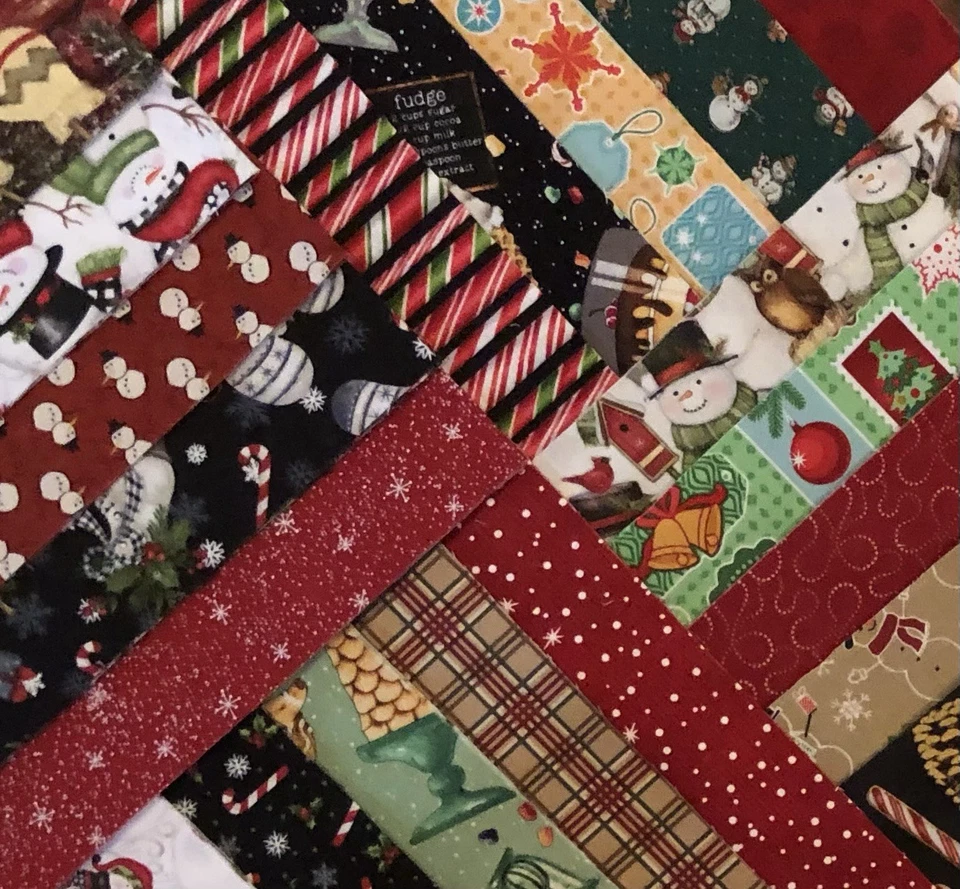 20 Strip Winter Jelly Roll, Quilt Shop Fabric, Snowmen, Candy Cane, Holly, Skis - Image 3 of 4